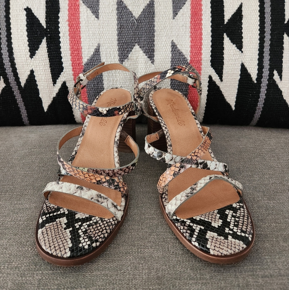Madewell Snake Print Leather Strappy Heels 7.5